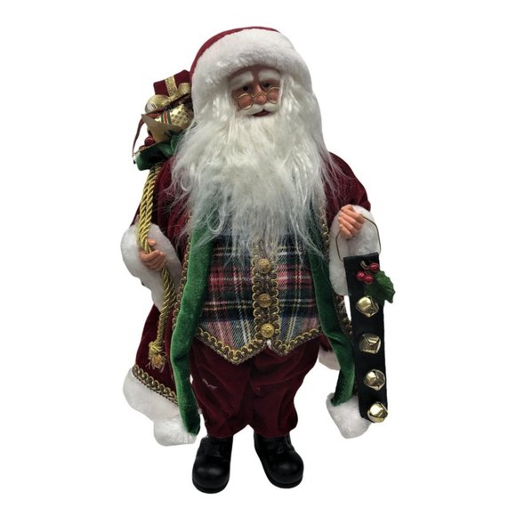 Santa Large Christmas Decoration Traditional w/ Gift Bag & Bells 18 Inches Tall - Picture 1 of 3